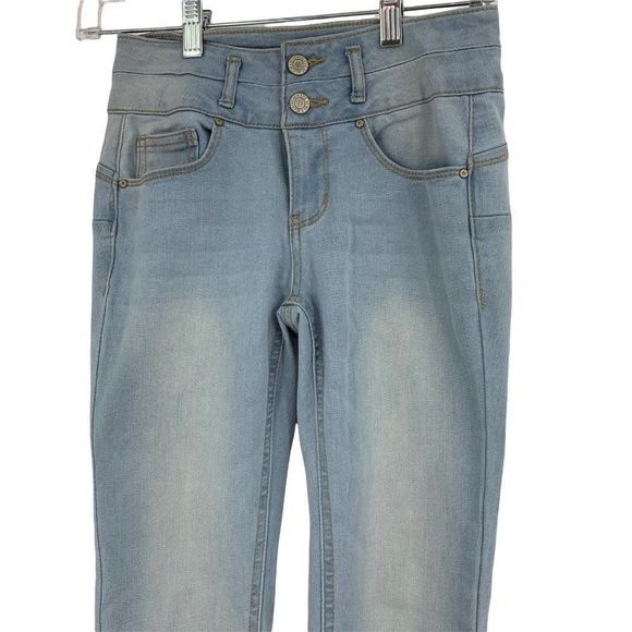 Womens Wax Jeans Size 1 Jr Crop Skinny Light Wash Butt I Love You Wide Belt 0561 - Picture 2 of 7